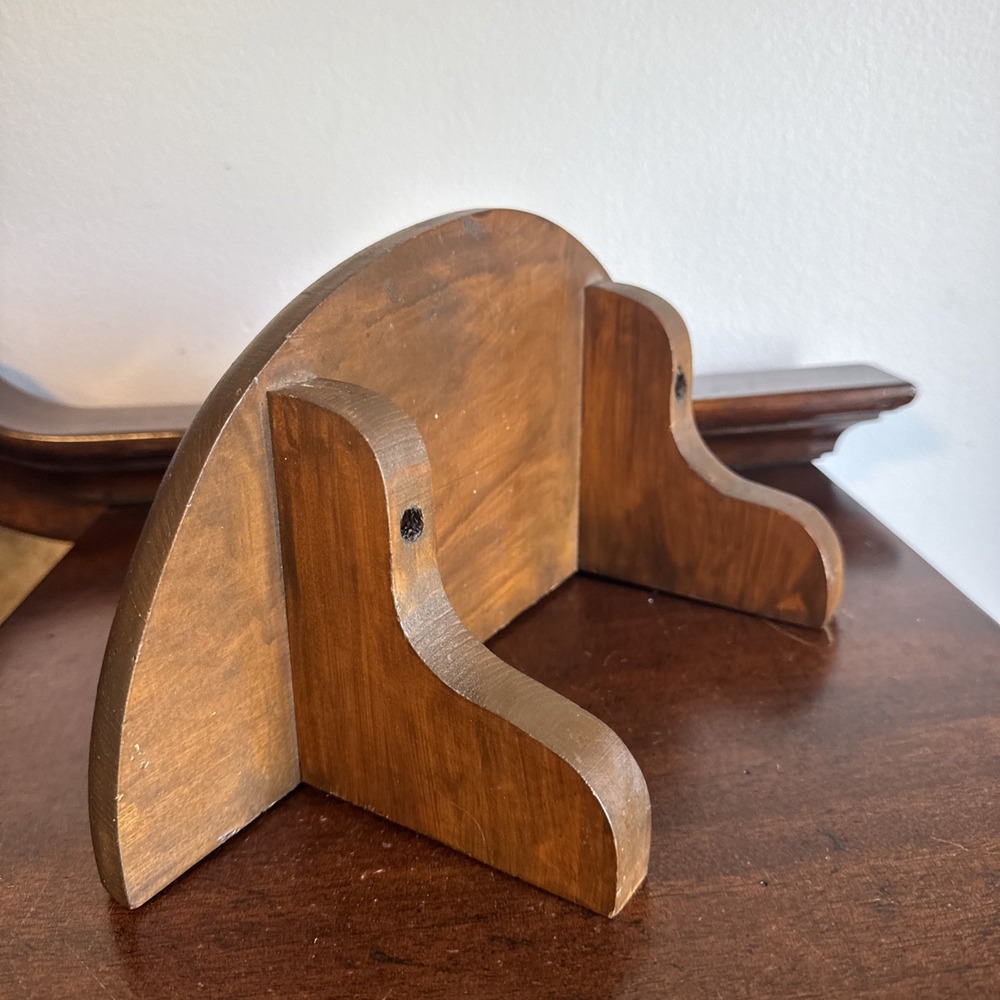 12.5" Vintage Half Circle Moon Wood Wall Shelf Sconce Vintage
